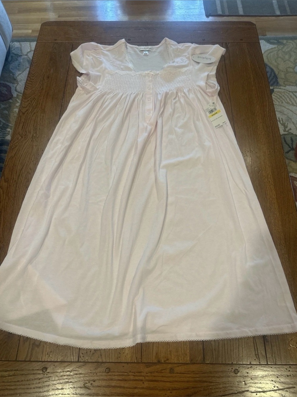 Miss Elaine Women's Embroidered Button-smocked Front Nightgown Size Med Pink